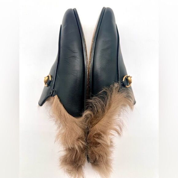 Gucci Princetown Fur Mule Black Horsebit Slipper Shearling Loafer Flats EU39 US9 - Picture 6 of 13